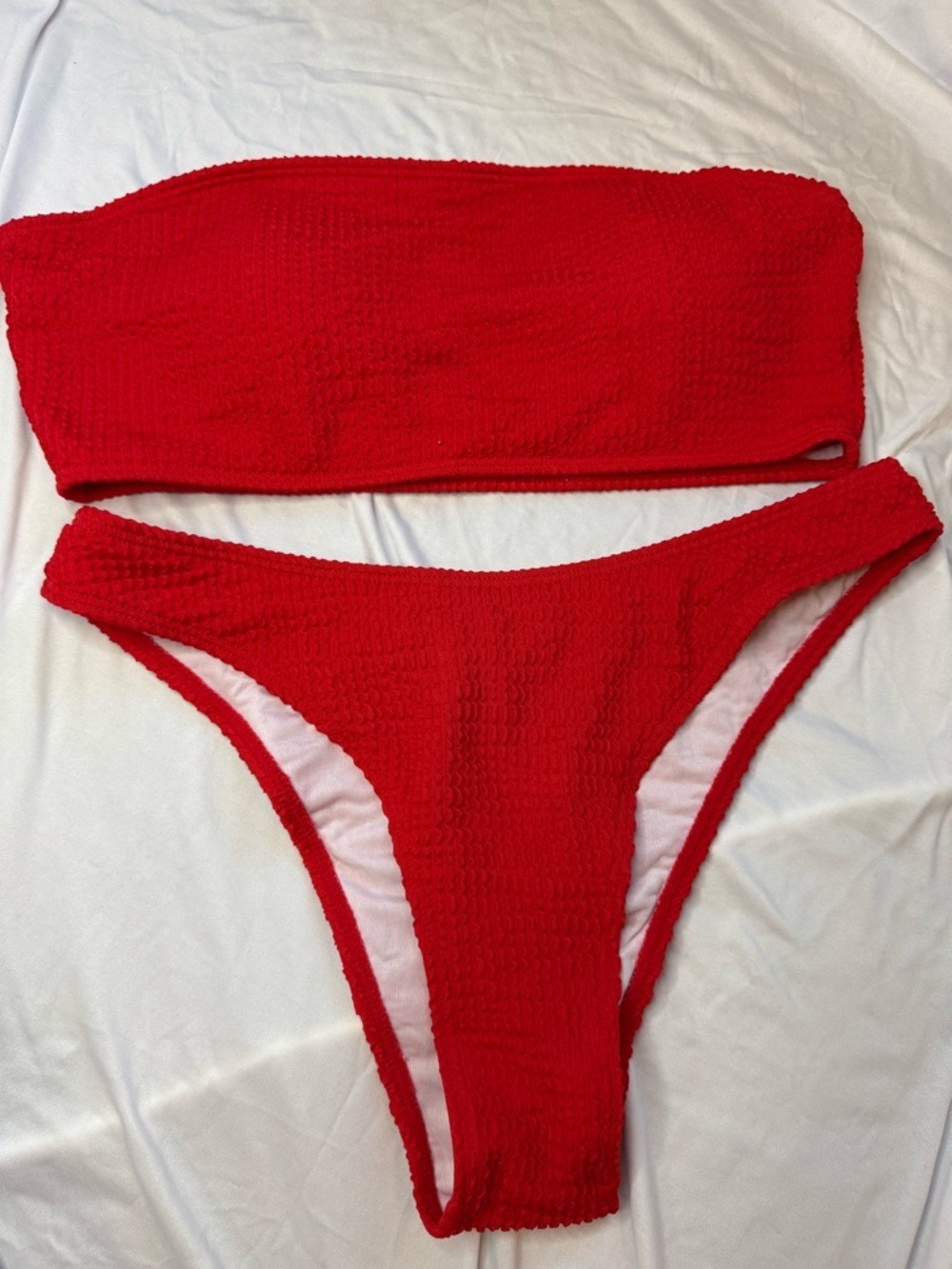 Women’s Red Bandeau Bikini Set - Seamless Textured Swimwear — NWOT